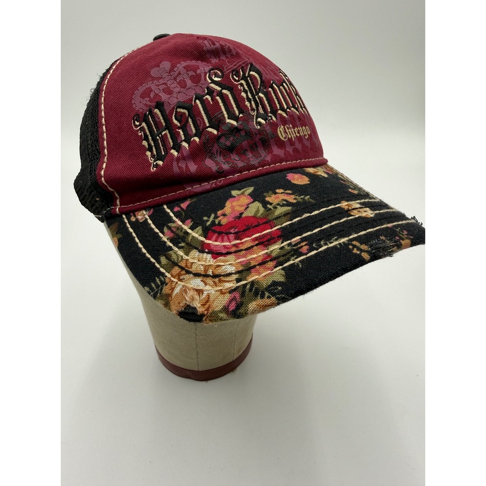 Hard Rock Cafe Trucker Hat Unisex OSFM Burgundy Good Floral Distressed Chicago